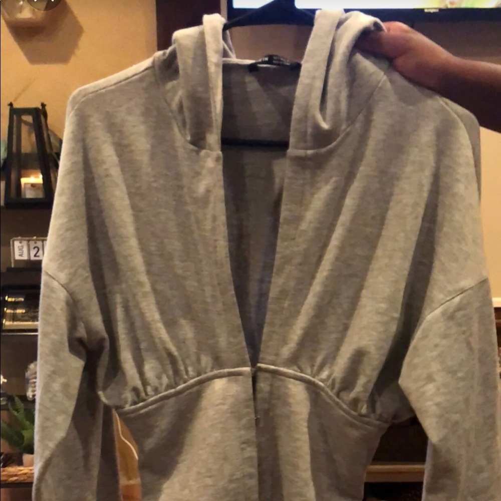Grey Shein hooded half snap bottom closure Sz S